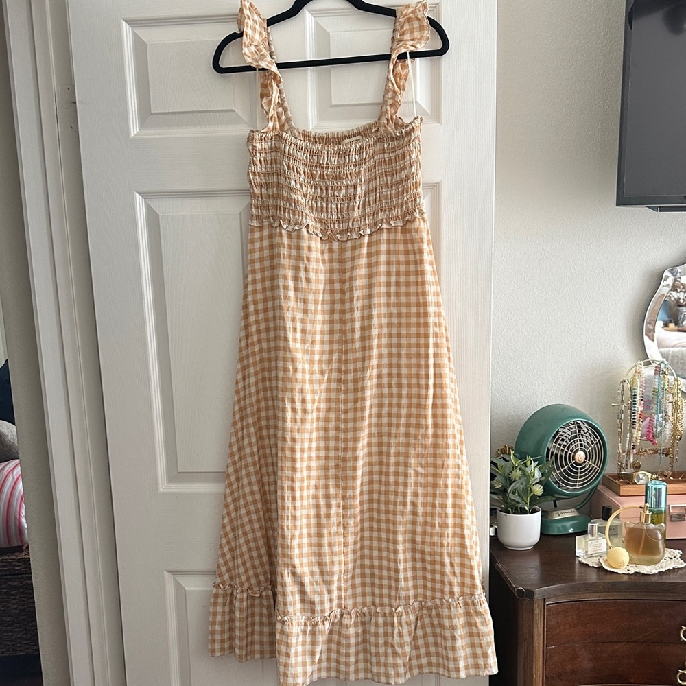 Max Studio midi/maxi dress in tan and cream gingham